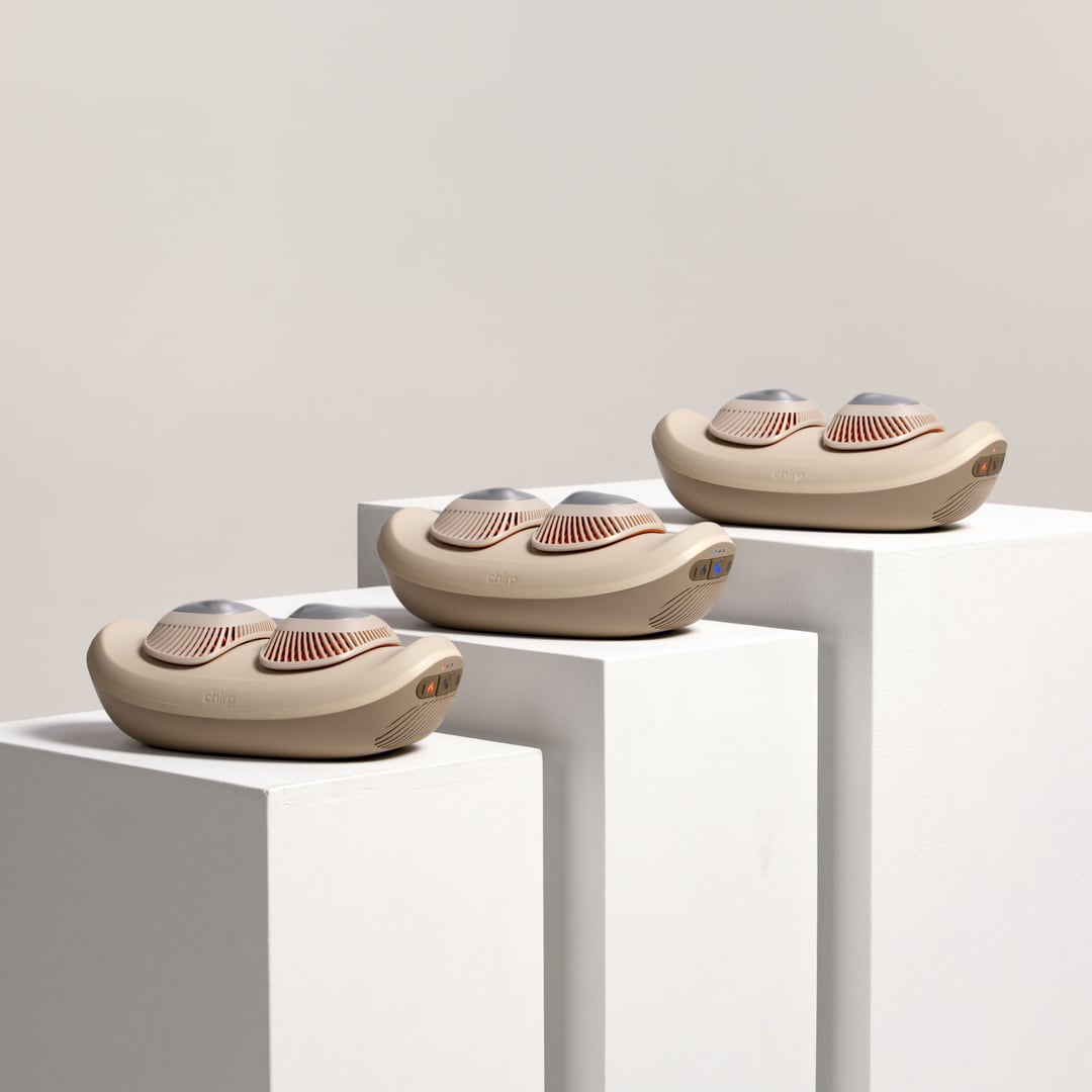 Three Contrast devices on white pedestals